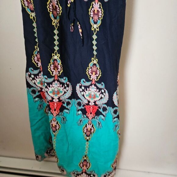 Xhilaration Maxi Dress Spaghetti Strap Navy Blue Printed V-Neck Casual Vacation - Picture 5 of 11